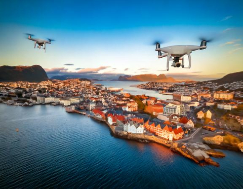 Drones flying in Norway, image generated by AdobeFireFly, December 2024 (Photo: Thales)