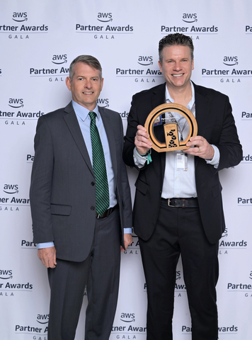 Tyler's Jeff Green and Russell Gainford accepted Tyler's award during the Partner Awards Gala at AWS re:Invent 2024. (Photo: Business Wire)