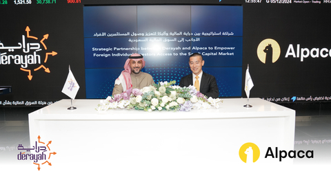 Alpaca and Saudi’s Derayah Financial announce partnership and strategic investment to accelerate Alpaca’s Middle East business and Saudi stocks offering globally. Pictured is Yoshi Yokokawa, Co-founder and CEO of Alpaca, with Mohammed Al Shammasi, CEO of Derayah Financial. (Photo: Business Wire)