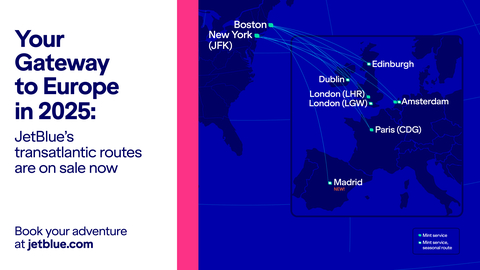 JetBlue's transatlantic routes (Graphic: Business Wire)