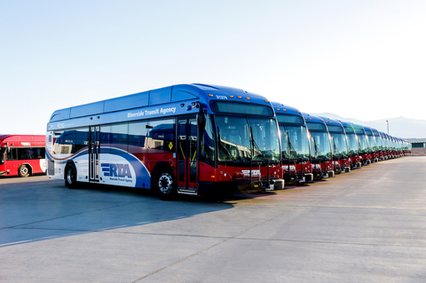 Riverside Transit Agency's current fleet of CNG buses (Photo: Business Wire)