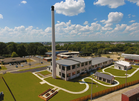 Aerial photo of the 33-unit Carnation Village affordable housing project, which adaptively reuses the historic Carnation Milk Plant in Tupelo, Mississippi, for affordable housing for seniors. (Photo: Business Wire)