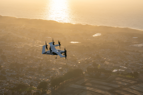 A Joby electric air taxi in flight above Marina, California. Photo: Joby Aviation