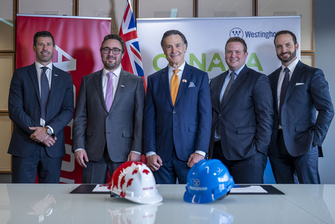 Westinghouse and Aecon sign collaborative agreements for advanced nuclear new builds. From left: Greg Thede (Aecon), Thomas Clochard (Aecon), Elias Gedeon (Westinghouse), Kyle Nicholas (Westinghouse), and David Tanel (Westinghouse). (Photo: Business Wire)