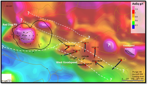 Figure 5: Plan View Map of West Goodspeed with Inferred Faults as White Hashed Lines (Graphic: Business Wire)