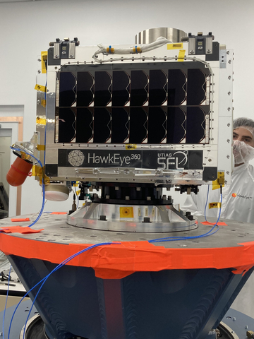 HawkEye 360 Cluster 11 satellite undergoing vibration testing at its facility in Virginia. (Photo credit: HawkEye 360)