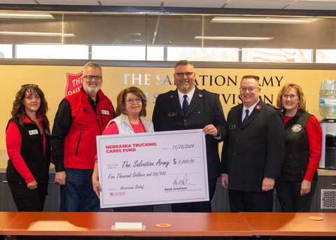 Leaders from the Nebraska Trucking Association and the Salvation Army Western Division recently gathered for a ceremonial check presentation in Omaha. (Photo: Business Wire)