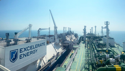 Excelerate Energy's FSRU Excellence receives a cargo delivery from the Maran Gas Asclepius at the Moheshkhali Floating LNG terminal in Bangladesh on December 28, 2024, marking the safe completion of Excelerate's 3,000th LNG ship-to-ship transfer operation. (Photo: Business Wire)