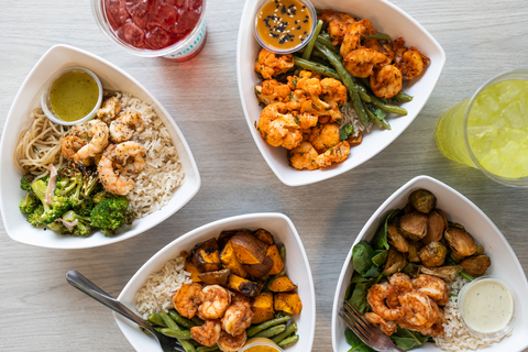 Chef-inspired bowls at Mahana Fresh, featuring Prime Shrimp's seasoned products. (Photo: Business Wire)