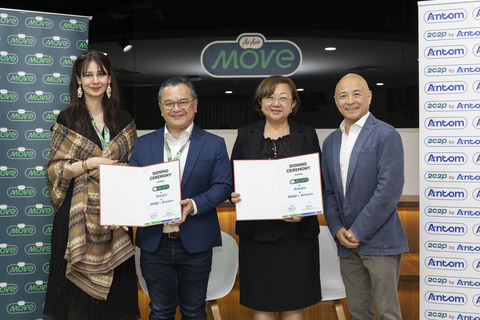 From left to right: Nadia Omer, CEO of AirAsia MOVE, Anderson Yong, Head of Enterprise Payments AirAsia MOVE, Agnes Chua, Managing Director, Business and Product Development of 2C2P and Leiming Chen, Chief Sustainability Officer of Ant International (Photo: Business Wire)