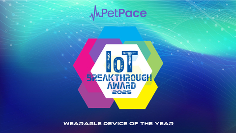 PetPace, the world's most advanced AI/ML-powered health monitoring dog collar wins the prestigious IoT Breakthrough Award for "Wearable Device of the Year" announced during the Consumer Electronics Show 2025. (Graphic: Business Wire)