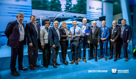 Representatives from Bourns present the Mouser team with the Distributor of the Year award in Munich in November 2024. (Photo: Business Wire)