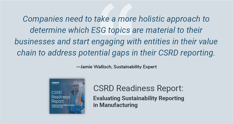 "Companies need to take a more holistic approach to determine which ESG topics are material to their businesses and start engaging with entities in their value chain to address potential gaps in their CSRD reporting." - Jamie Wallisch, Sustainability Expert, Assent (Graphic: Business Wire)