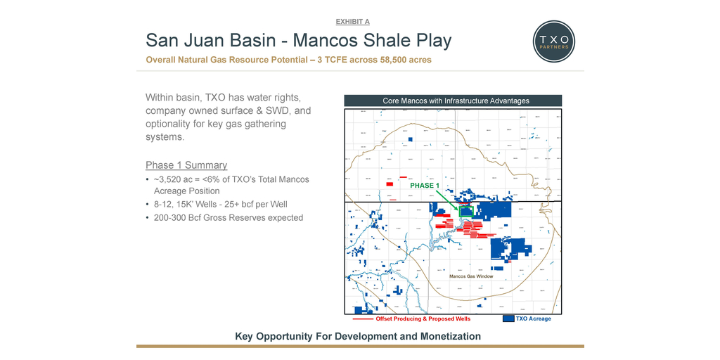 TXO Partners Announces 3 TCFE of Natural Gas Potential in the Mancos Shale of the San Juan Basin