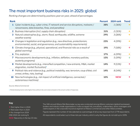 Allianz Risk Barometer: 2025 Top Global Business Risks (Graphic: Business Wire)