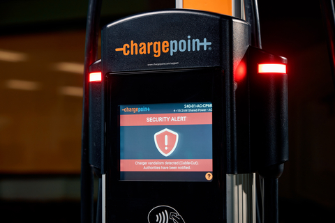 ChargePoint introduced two innovative new solutions to combat charger vandalism, featuring a new cut-resistant charging cable and ChargePoint Protect, an alarm system designed to increase charging station security. (Photo: Business Wire)