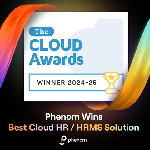 Phenom, a global AI company specializing in HR, has been named Best HR / HRMS Solution in The 2024/25 Cloud Awards program for its Intelligent Talent Experience platform. Phenom’s comprehensive platform transforms how organizations attract, hire, grow and retain talent through a proprietary infrastructure that provides an essential combination of intelligence, automation and experience. (Graphic: Business Wire)