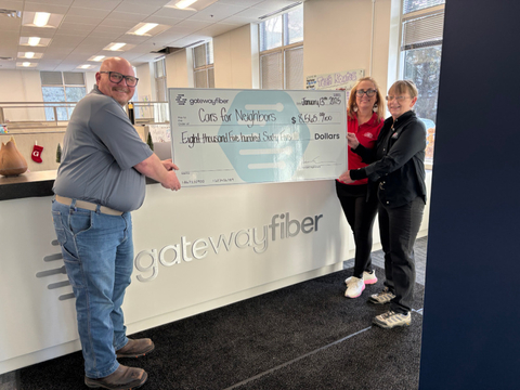 Cars for Neighbors accepted the donation of $8,565 at the Fridley, MN, Gateway Fiber office. (Photo: Business Wire)