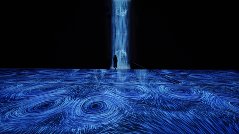 thumbnail teamLab, Existence in the Flow Creates Vortices (c) teamLab - Vortices are created behind people as they climb against the flow. Although a vortex is steady, it is constantly moving and swelling like a powerful life-form.