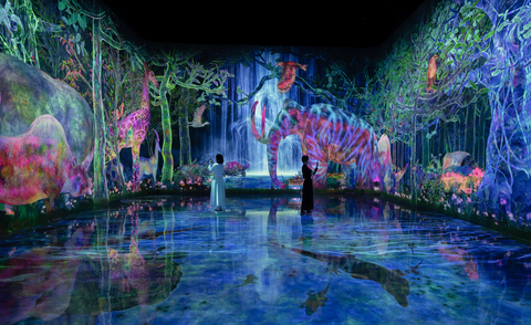 teamLab, Catching and Collecting Extinct Forest (c) teamLab - There are various extinct animals that live in this Extinct Forest. When you move close to the animals or touch them, they will run away or turn to face you.