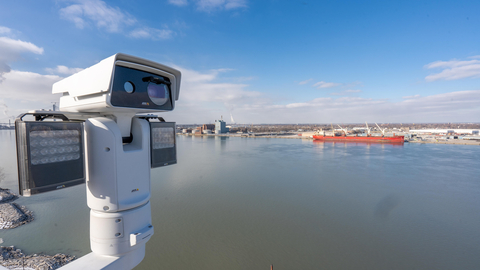 The Detroit River and Windsor Port (background) monitored by AXIS Q87 Bispectral PTZ Camera (foreground). (Photo: Business Wire)