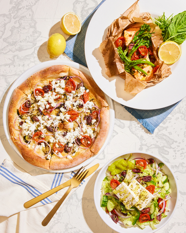 original Salmon Baked in Parchment, Mediterranean Pizza and Big Greek Salad (Photo: Business Wire)