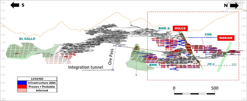 Figure 1: Bolivar Mine. Marian structure is near the main developed zones next to the Cieneguita ore body (CNG). (Graphic: Business Wire)