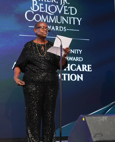 AHF Board Secretary Cynthia Davis accepts the King Center's MLK Jr. Social Justice Award, presented to AIDS Healthcare Foundation at the King Center Beloved Community Awards in Atlanta, GA on Saturday, January 18, 2025 during the Martin Luther King, Jr. Holiday Commemoration (Photo: Business Wire)