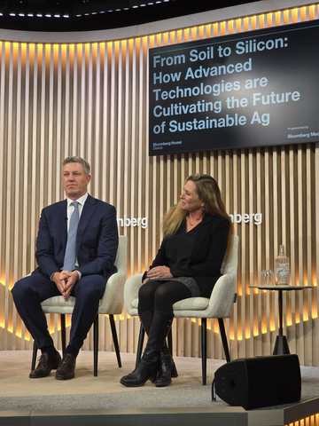 Syngenta Group CEO Jeff Rowe discusses the key trends in AI set to revolutionize agriculture with Salesforce Executive Vice President & Chief Impact Officer Suzanne DiBianca in Davos. (Photo: Business Wire)