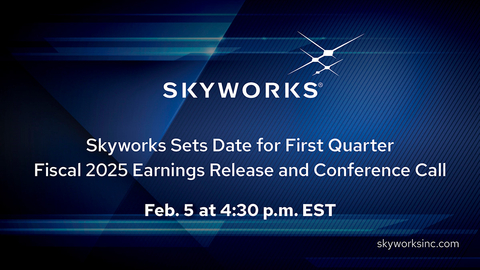 Skyworks Sets Date for First Quarter Fiscal 2025 Earnings Release and Conference Call Feb. 5 at 4:30 p.m. EST (Graphic: Business Wire)