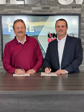 United Power and Silicon Ranch celebrate the signing of a power purchase agreement for the new 150 MW Byers Solar Farm, marking their fifth joint energy project since 2014. The solar farm, located in Adams County, CO, will enhance local grid infrastructure and support sustainable land stewardship practices. Pictured here, left to right: Mark A. Gabriel, President and CEO of United Power, and John Thompson, SVP of Business Development at Silicon Ranch. (Photo: Business Wire)