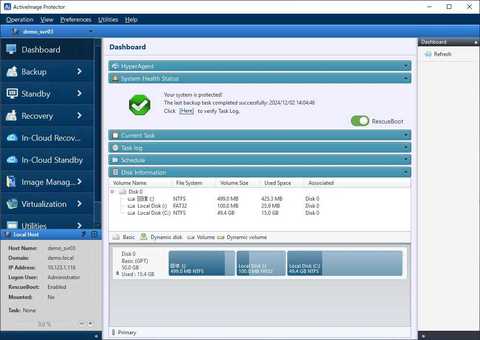 The ActiveImage Protector dashboard showcases comprehensive backup and recovery management with real-time monitoring and detailed status insights. (Graphic: Business Wire)