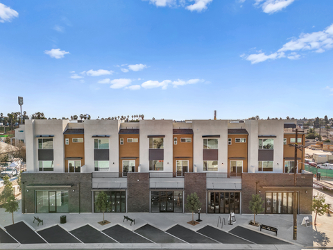 Eginhouse is a brand new neighborhood in Artesia built by City Ventures; the innovative community features 59 modern, three-story townhomes––including 22 live/work units––plus 4,544 square feet of ground-floor commercial space. (Photo: Business Wire)