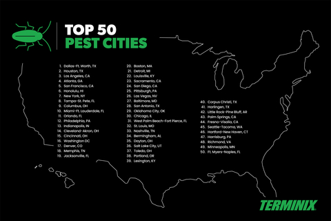 Terminix® releases its list of the top 50 pest-infested cities for commercial spaces across the U.S. (Graphic: Business Wire)