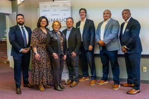 Left to right: Daniel Galindo-Woodforest National Bank, Crystal Requejo, Adele Gonzalez and Fernando Godinez-MAUC, Greg Hettrick-FHLB Dallas, Jesus Cisneros-Woodforest National Bank and Bruce Hatton-FHLB Dallas. (Photo: Business Wire)