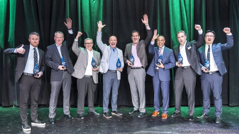 Dennis R. Garcia (third left), PCI’s Executive VP & CFO, shares lens time with other category winners in the SFBJ 2025 CFOs Awards. (Photo: South Florida Business Journal)