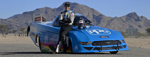 original PPG has extended its partnership with Tasca Racing, led by team owner and driver Bob Tasca III, pictured with the PPG Nitro Mustang Funny Car. (Photo: Business Wire)