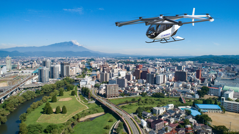original Image above shows simulated SkyDrive eVTOL aircraft operations over the city of Morioka, Iwate (Photo: Business Wire)