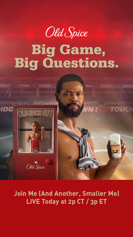 The Old Spice Guy and his trusty No Sweat Predictor are ready to tackle all your Big Game questions! Tune in to Instagram Live today at 2 PM CT/ 3 PM ET for legendary answers and epic surprises. (Graphic: Business Wire)