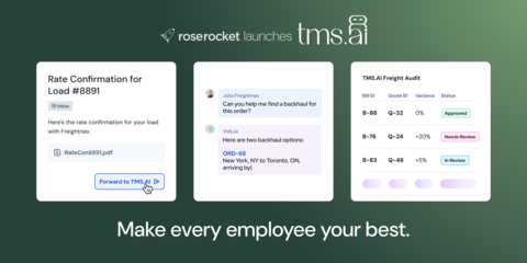 thumbnail Rose Rocket launches TMS.ai. Image includes features available in the new TMS. Make every employee your best. (Graphic: Business Wire)