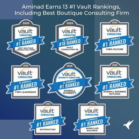 original Aminad Consulting earns 13 #1 Vault Rankings, including Best Boutique Consulting Firm (Photo: Business Wire)