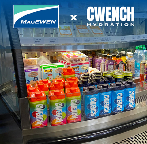 original CWENCH Hydration ready-to-drink flavours seen in a fridge at a MacEwen-owned gas station. The availability of CWENCH Hydration at MacEwen is an example of one of the many benefits of Cizzle Brands' relationship with Van Houtte Coffee Services. (Photo: Business Wire)