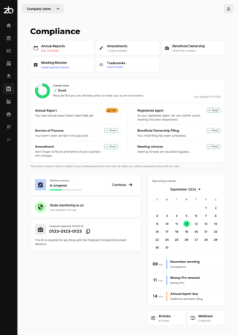 ZenBusiness®, the all-in-one platform providing trusted guidance for small business owners, is making it easier to adapt with the launch of Worry-Free Compliance Alerts and the ZenBusiness Compliance Score—eliminating compliance guesswork, tracking evolving requirements, and helping small business owners avoid penalties. For more information visit www.zenbusiness.com. (Graphic: Business Wire)