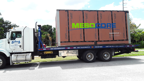 original A Mesocore Modular unit is being shipped. When leaving the factory, a Mesocore unit ships as an ISO-approved 20' intermodal container. (Photo: Business Wire)
