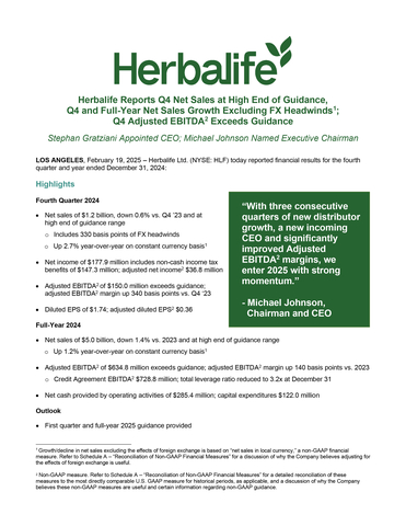 original Herbalife Q4 2024 earnings press release
