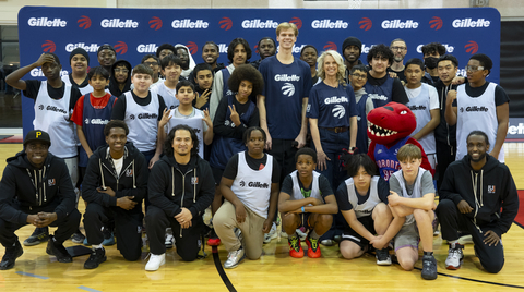 Toronto Raptors player Gradey Dick joins young participants from Lay-Up, a charity serving Toronto’s Neighbourhood Improvement Areas, as Gillette announces its support for Lay-Up’s Coach Development Pathway. (Photo: Business Wire)