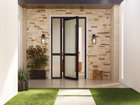 Veris pivot entry doors now available in Satin privacy glass. (Photo: Business Wire)