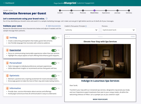 Generate and validate key messaging and brand voice with Pega Customer Engagement Blueprint (Graphic: BusinessWire)