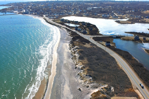 This stretch of Corn Neck Road on Block Island, R.I., is one of several locations in New England and around the U.S. where GZA GeoEnvironmental Inc. Design With Nature Studio professionals are developing "nature-based approaches" to mitigating impacts of storm surge and rising sea levels. Corn Neck Road is the sole north-south corridor on the 9.7-square-mile island, located 12 miles off the Rhode Island coast, and it has experienced significant damage during severe weather events. PHOTO CREDIT: GZA GeoEnvironmental Inc.