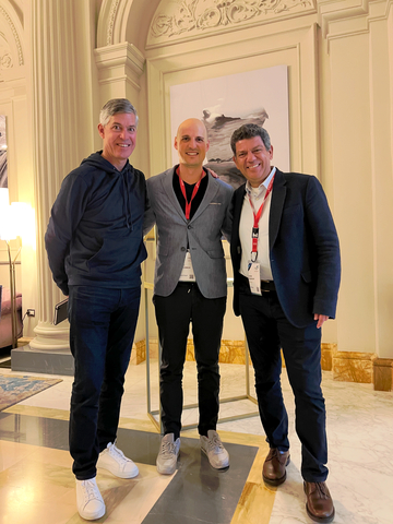 Syndigo CEO Simon Angove, Productsup CIO Marcel Hollerbach, and Syndigo Managing Director for Europe Karim Iskandar at Syndigo's 2025 Partner Kickoff event in Rome on February 13. (Photo: Business Wire)